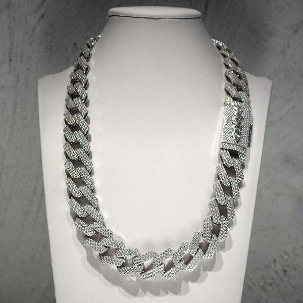

hip hop rapper cuban chain 18mm three row moissanite honeycomb setting full ice cuban link chain necklace, Silver