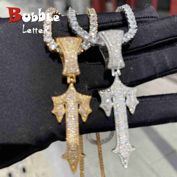 

pendant necklaces bubble letter iced out cross sword neckle for men real gold plated hip hop jewelry 2022 trend charms j230620, Silver