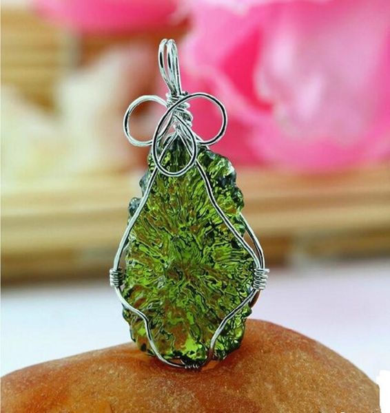 

natural moldavite green aerolites crystal stone pendant energy apotropaic rope necklace health from czech healing reiki lj2017363655, Silver
