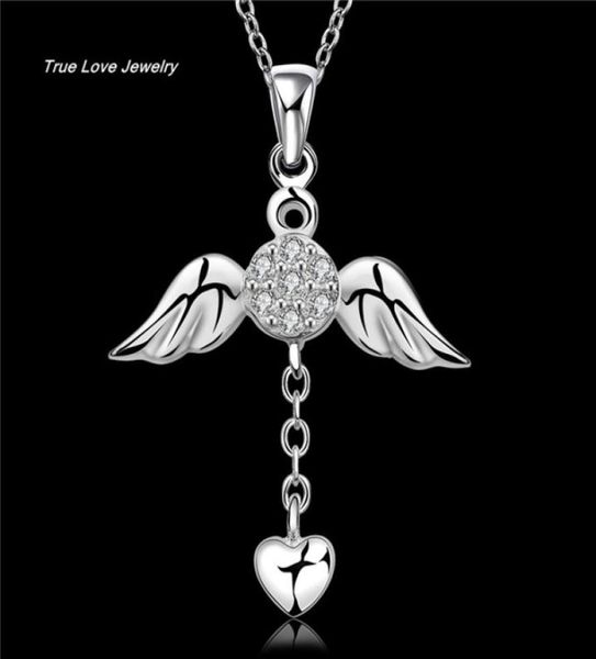 

n674 new beautiful design 925 sterling silver angel wings heart pendant necklace with zircon fashion jewelry wedding gifts sh8478742