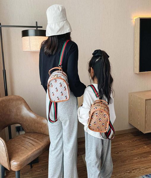 

girls cartoon backpack fashion kids anime printed pu stripe shoulder bags children designer bags parentchild casual backpack s4579596434