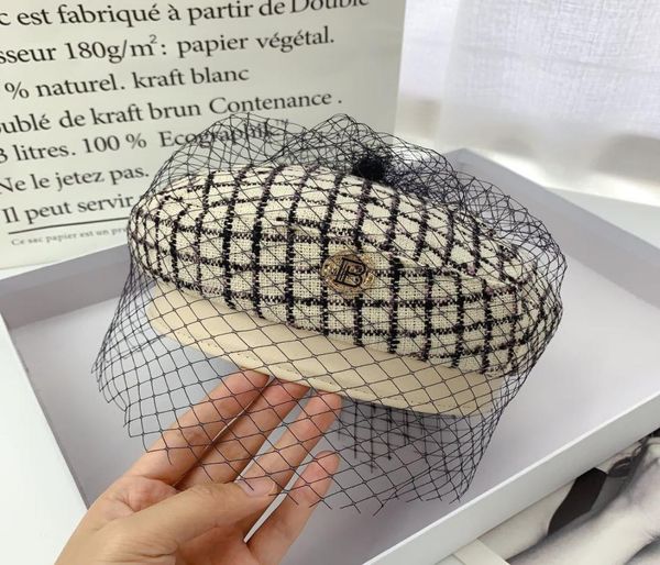 

2020 new small fragrance thousand bird lattice beret female british octagon korean fashion woven bud hat9953739, Yellow