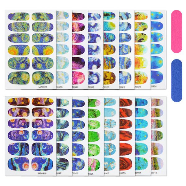 

fashion nail stickers decals 16 tips nails sticker flower sheet oil painting designer nail art tools set, Black