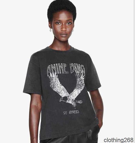 

2023 anine bing niche print t shirt fried snowflake color washing designer tee women black short-sleeved t-shirt polos, White