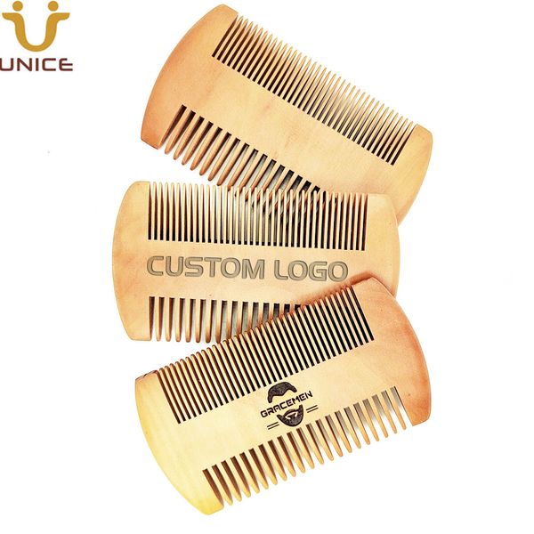 

moq 50 pcs wood fine & coarse teeth comb for head hair beard mustache double sides wooden combs custom logo dual sided for men, Silver