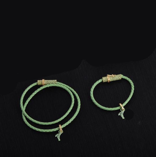 

pendant necklaces european and american fashion jewelry designer green leather rope necklace bracelet, Silver