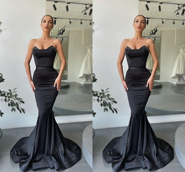 

dubai arabic elegant black mermaid evening dresses long for women plus size sweetheart beaded satin birthday prom celebrity pageant formal o, Black;red