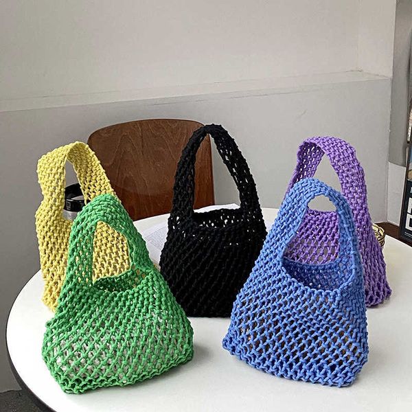 

new women's bag simple handheld tote bag cotton rope woven bag straw woven bag hollow woven bag