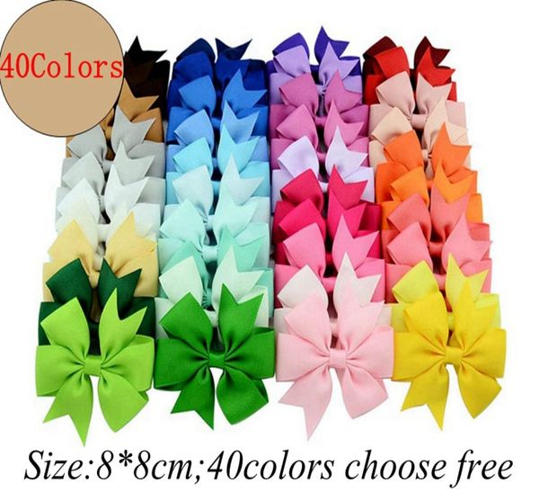 

3335inch infant ribbon bows with clipsolid color bows clipbaby hair bowboutique hair accessories girls hair clips 40color ch9608594, Slivery;white