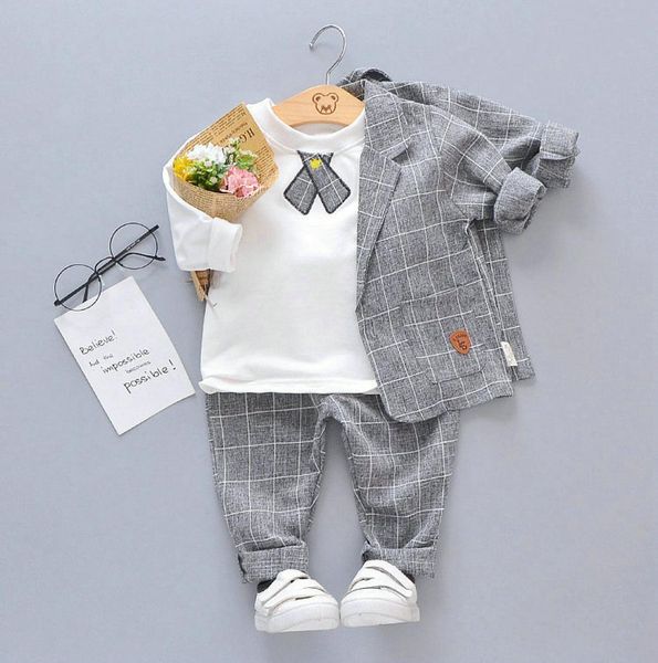 

children infant clothes set formal gentleman clothing spring autumn kids baby boy girl jacket tshirt pants 3pcsset6874560, White