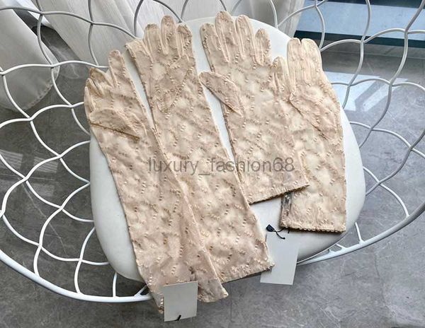 

tulle gloves for women designer ladies letters print embroidered lace black beige driving mittens ins fashion thin party glove 2 size, Blue;gray