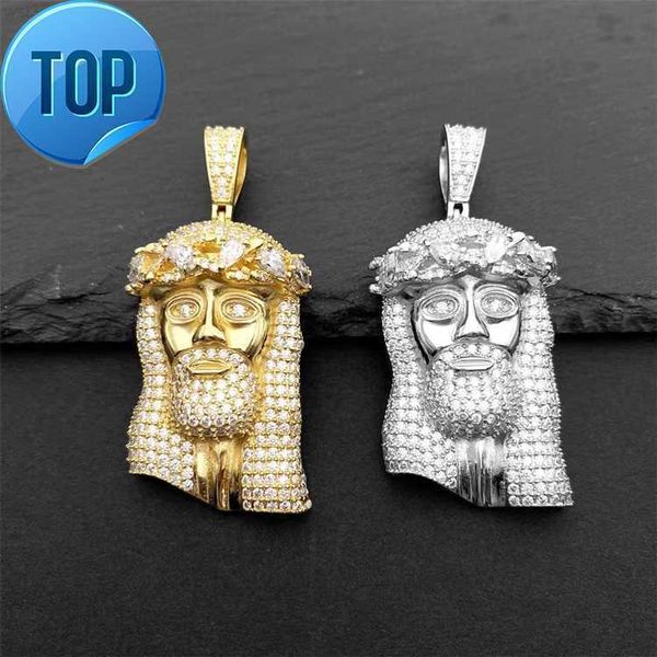 

pear custom iced out hip hop s925 plated gold jewelry face head vvs diamond mossinate piece 925 sterling silver jesus pendant