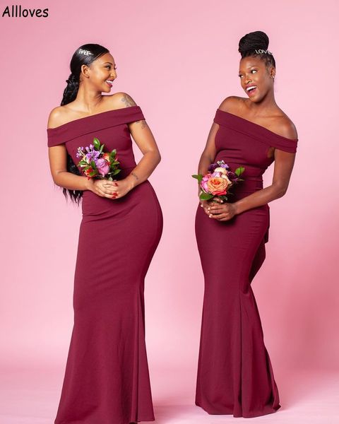 

burgundy off the shoulder mermaid bridesmaid dresses floor length slim fit south african girls maid of honor gowns plus size long girls wedd, White;pink