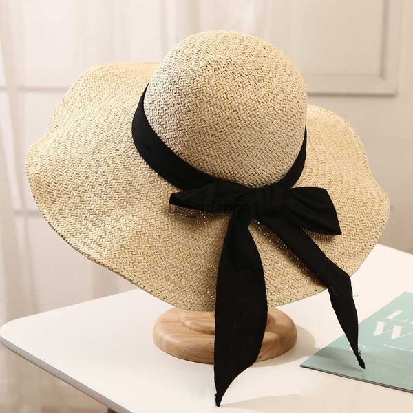 

2023 new simple foldable wide brim floppy girls straw hat sun hat beach women summer hat uv protect travel cap lady cap female l230620, Blue;gray