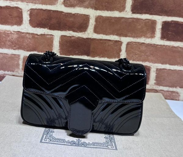 

10a mirror quality women marmont quilted shoulder bags 3 sizes shiny black patent leather shiny lady classic crossbody bag super luxury desi