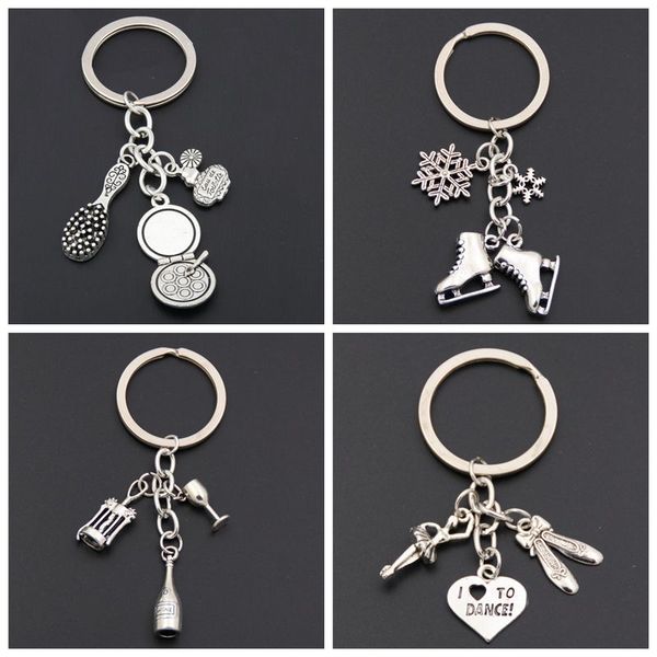 

i love to dance keychains skating shoes charms makeup pendant wine keyring women tennis jewelry, Silver