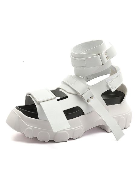 

summer women vintage ankle straps gladiator sandals casual open toe thick platform pu leather beach shoes new high sandals, Black