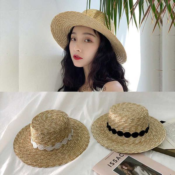 

ins elegant retro princess mori girl summer straw hats women beach sun hat japanese french crocheted lace flat gorros l230620, Blue;gray