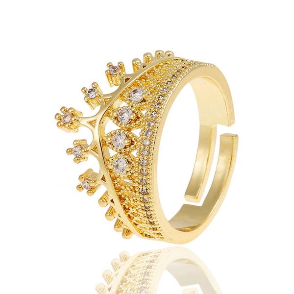 

18k gold plated princess crown finger rings with shiny crystal stone bride wedding jewelry accessories, Silver