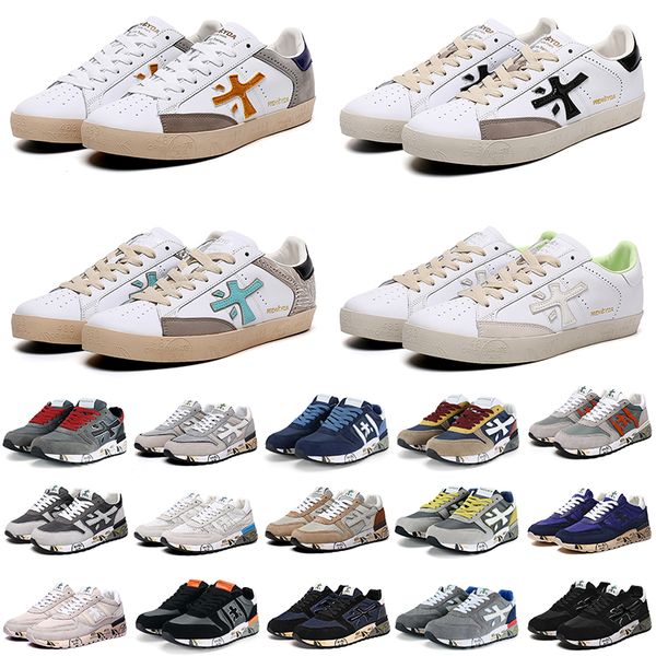 

2023 italy brand designer shoes premiata mens sneakers premiatas steven genuine training shoe layer leather cowskin mick lander orange outdo, Black