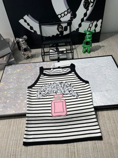 

new 2023 summer basic stripe knitted letter casual vest shirts off shoulder women's tank top, White