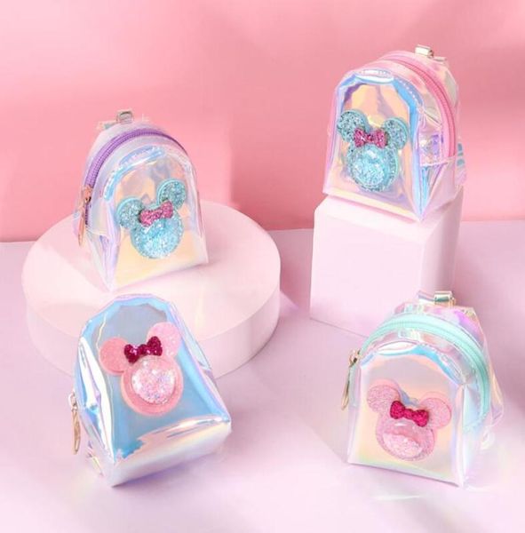 

cute candy color mini purses women kids girls laser small coin wallet pouch bag kawaii clear money change purse keychain6311123, Red;black