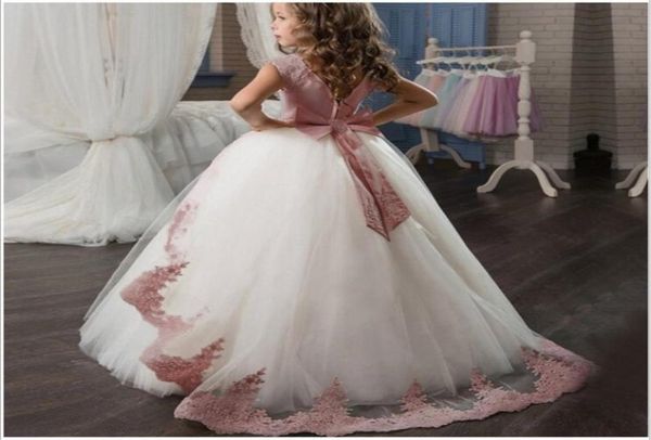 

flower first communion lace princess girl baby wedding evening long elegant party costume kids dress for girls y200102 s8794477, Red;yellow