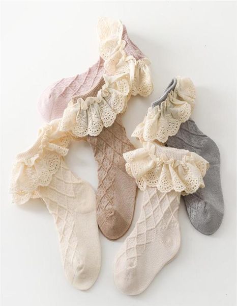 

baby socks 2022 spring and summer combed cotton children039s solid lace girls039 medium tube socks y22327118840306, Pink;yellow