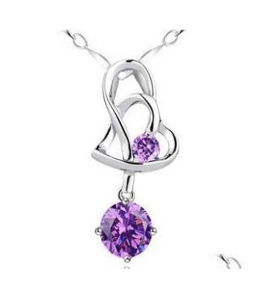 

925 sterling silver pendant necklace new arrival love charm crystal heart pendant amethyst necklace jewelry women beauty 6873182