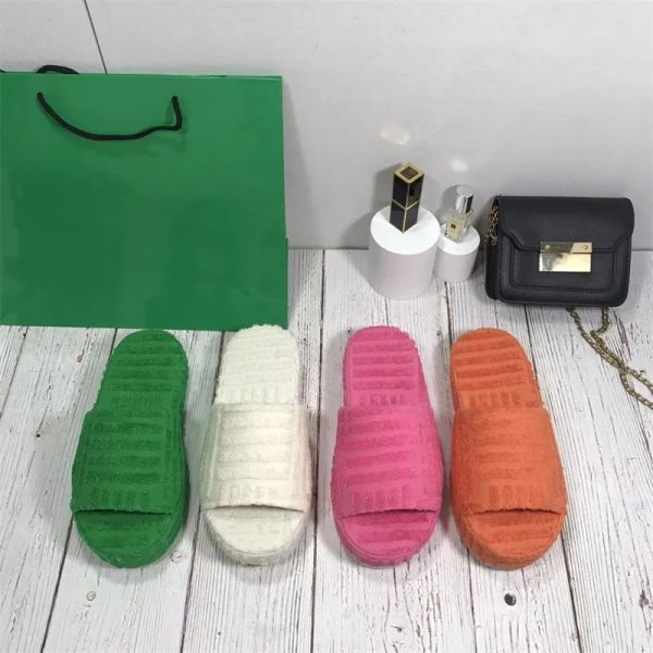 

designer slippers wool slippers thick bottom flat heels sandal summer women soft fur slides letters emed slide with box, Black