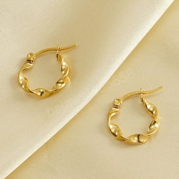 

women's 18k gold stainless steel round earrings titanium steel female earrings simple twist hoop earrings, Golden;silver