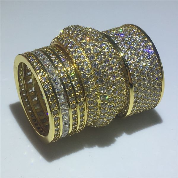

hiphop wide ring yellow gold filled aaaaa cubic zirconia romane party wedding band rings for women men evening party jewelry, Slivery;golden