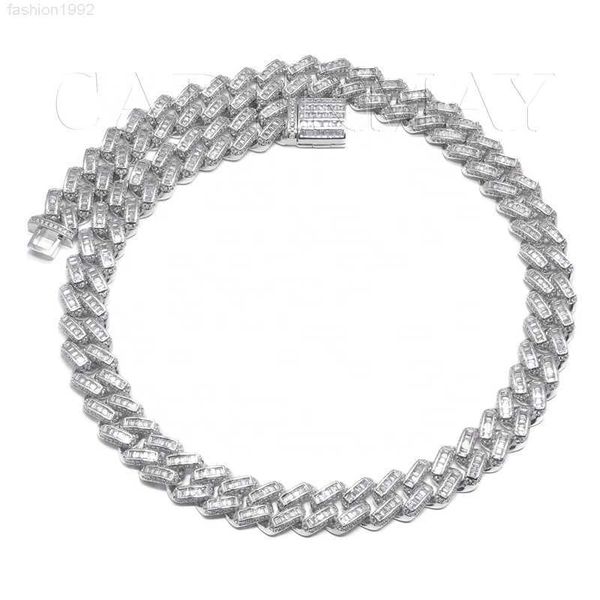 

12mm d vvs silver925 baguette moissanite cuban chain necklace hiphop iced out cuban link chain baguette bracelet, Silver