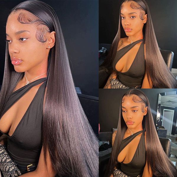 

13x6 hd lace frontal wig 34 36inch straight human hair wig brazilian preplucked 13x6 lace frontal wig 250 density lace front wig, Black;brown