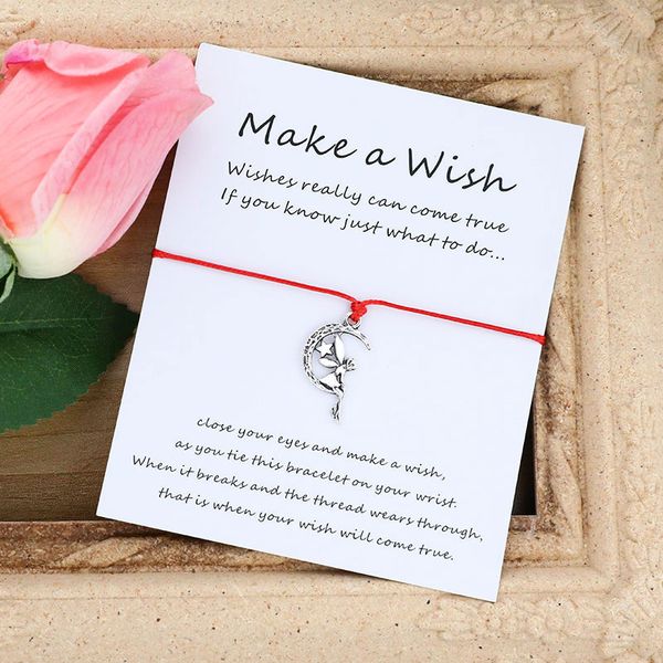 

make a wish fairy wish bracelet angel fairy charm red rope friendship bracelet fairy women men sister magic gift, Golden;silver