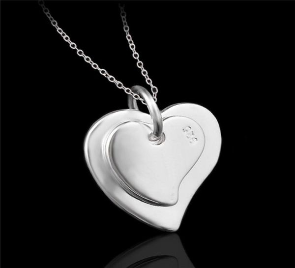 

fashion jewelry 925 sterling silver double heart pendant necklace valentine039s day gift for girls 9087023