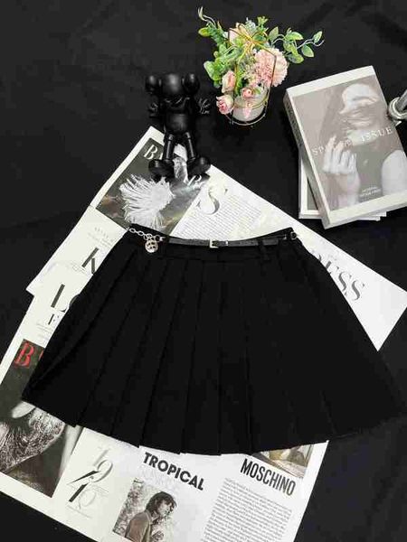 

skirts designer summer new academy style sweet versatile pendant waist chain decoration fashion half skirt pleated short women 3yo7, Black