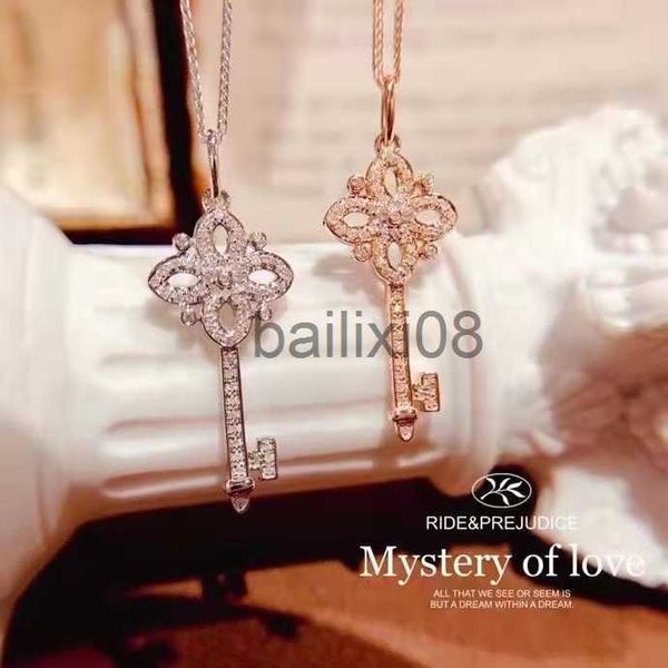 

pendant necklaces 925 sterling silver pave crystal vintage key pendant 14k gold plating neckle women light luxury temperament dress jewelry