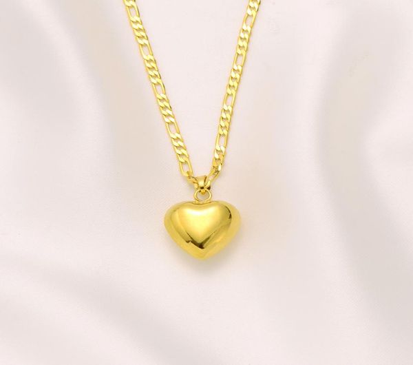 

glaze heart pendant italian figaro link chain necklace womens 18k solid yellow gold gf 600 3 mm4975525, Silver