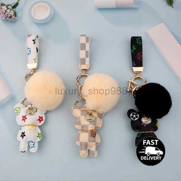 

cute keychains fashion teddy bear designer key chain ring gifts women pu leather car buckles bag charm accessories men animal keyring holder, Silver