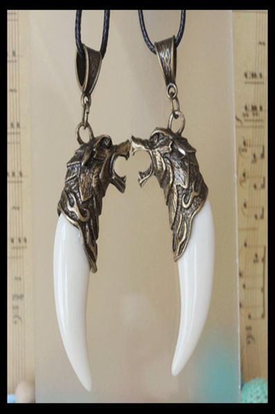 

2017 new arrival white acrylic wolf tooth charm amulet jewelry with 15mm black wax cord tooth pendant party gift 24pcs t10043984622, Silver