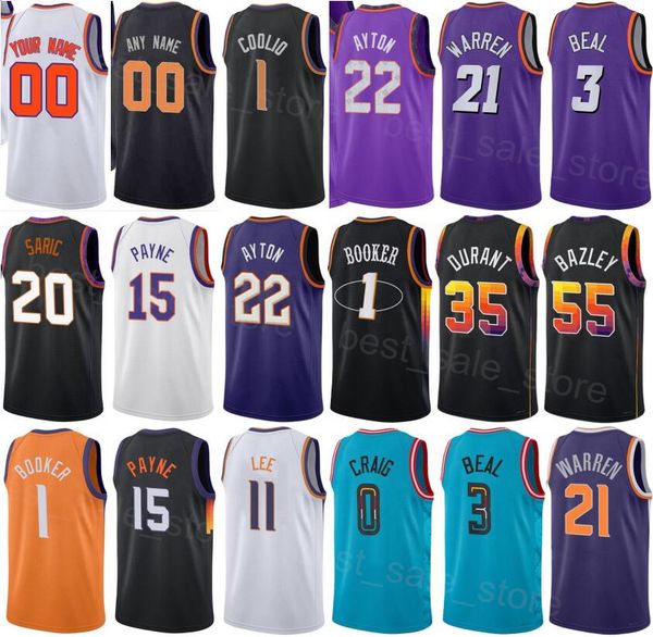 

printed basketball bradley beal jerseys 3 devin booker 1 deandre ayton 22 kevin durant 35 tj warren 21 darius bazley 55 jock landale 11 earn, Black