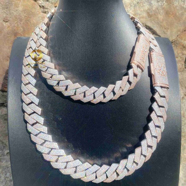 

hand setting 18mm/20mm 4 row two tone bussdown flawless moissanite miami cuban link chain, Silver