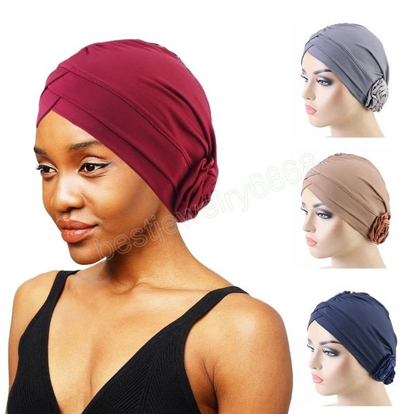 

fashion women turban three little flower headwrap hairnet chemo cap beanie musulman mujer hijab scarf cap headwear, Blue;gray