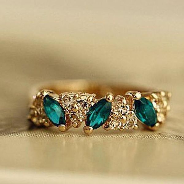 

rings wholesale cute vintage emerald fancy jewelry retro feel sweet female emerald crystal rings, Silver