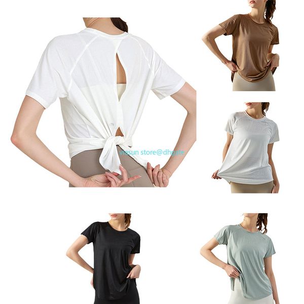 

lu yoga outfit women's loose blouse light slim split hollow quick dry running breathable sportswear yoga top