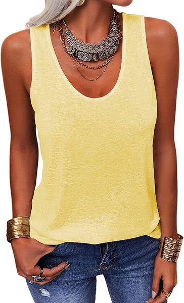 

womens sleevelsss u neck t shirt summer casual loose fit basic shirts tank, White