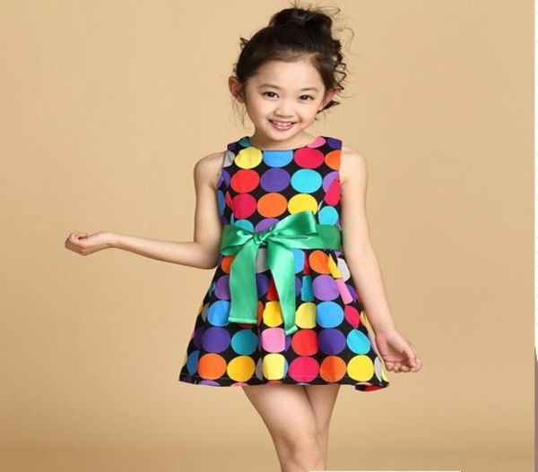 

summer girls cloth toddler girls vest dress 310 years old kids rainbow dot cloth bow princess dress7970098, Red;yellow