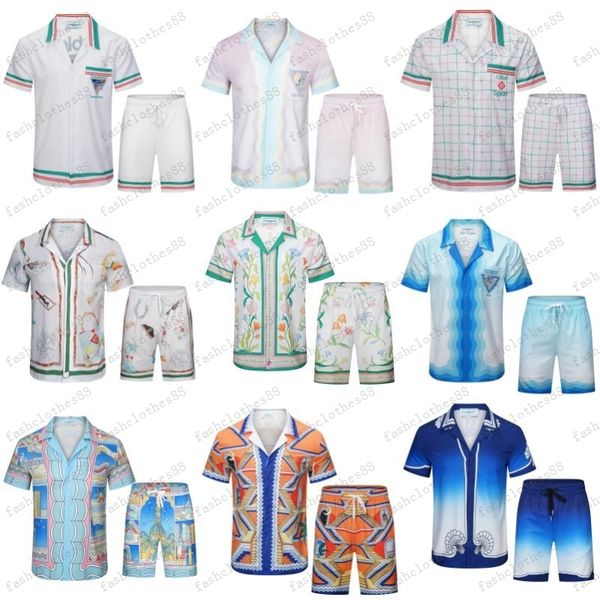 

casablanc-s 22ss designer men t shirt set masao san print mens casual shirt and short womens loose silk shirt tees transportation men tshirt, White;black