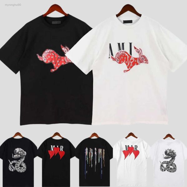 

limited edition designer t shirt of rabbit year new couples tees street wear summer fashion shirt splash-ink letter print design couple shor, White;black